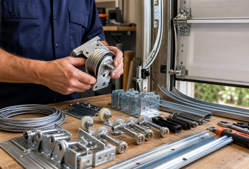 Garage door repair parts inspection for cables tracks and rollers in Denton TX
